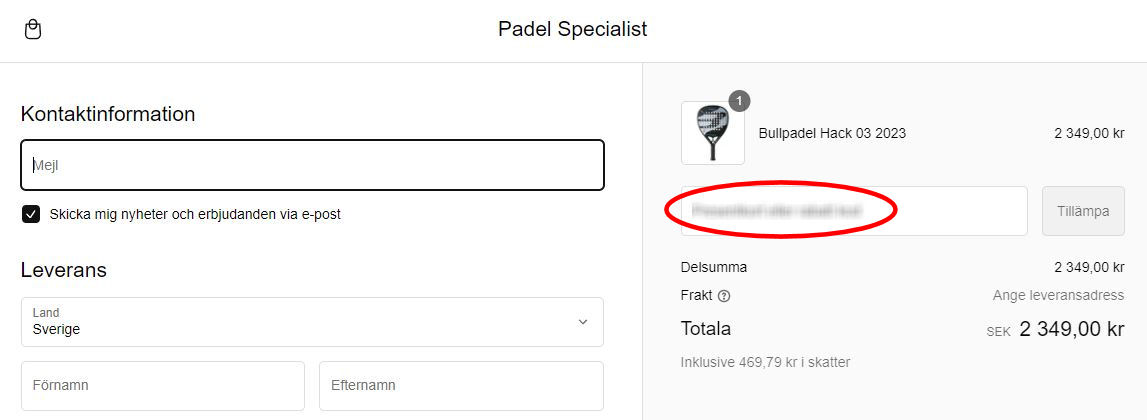 Hur använder man PadelSpecialist.se rabattkod banner